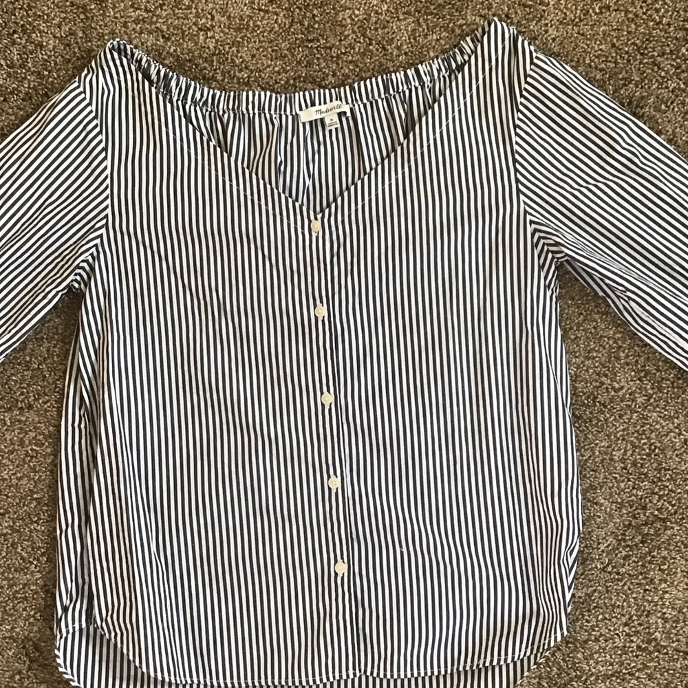 Madewell Black and White Striped Button-Up Blouse